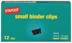 BINDER CLIPS, SMALL, STAPLES, BLACK, 12/CT THUMBNAIL